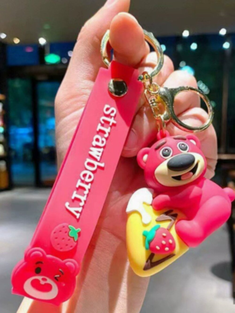Cute Lotso Strawberry Bear Keychain Cartoon Bag Charm Pendant Key Ring